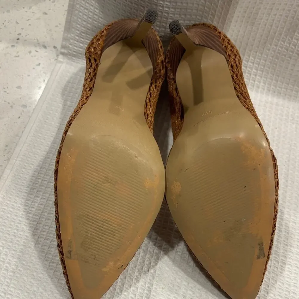 Saks Fifth Avenue Phrase Brown Mesh Women's Heels Shoes Office Workwear Size 9.5
